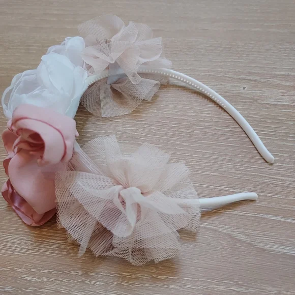 Handmade Floral Pink and White Kids Hairband - Picture 3 of 4